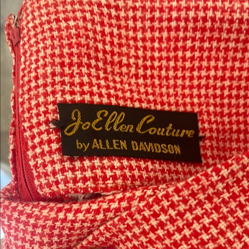 JoEllen Couture Vintage Red Houndstooth tweed long skirt